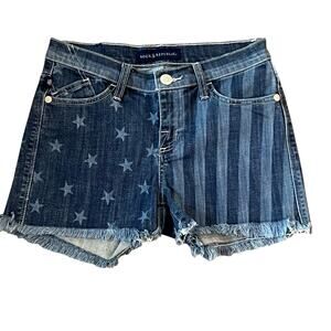 Rock & Republic Lolita Women’s Denim Shorts Size 4‎ Stars Stripes Fringe Hem USA
